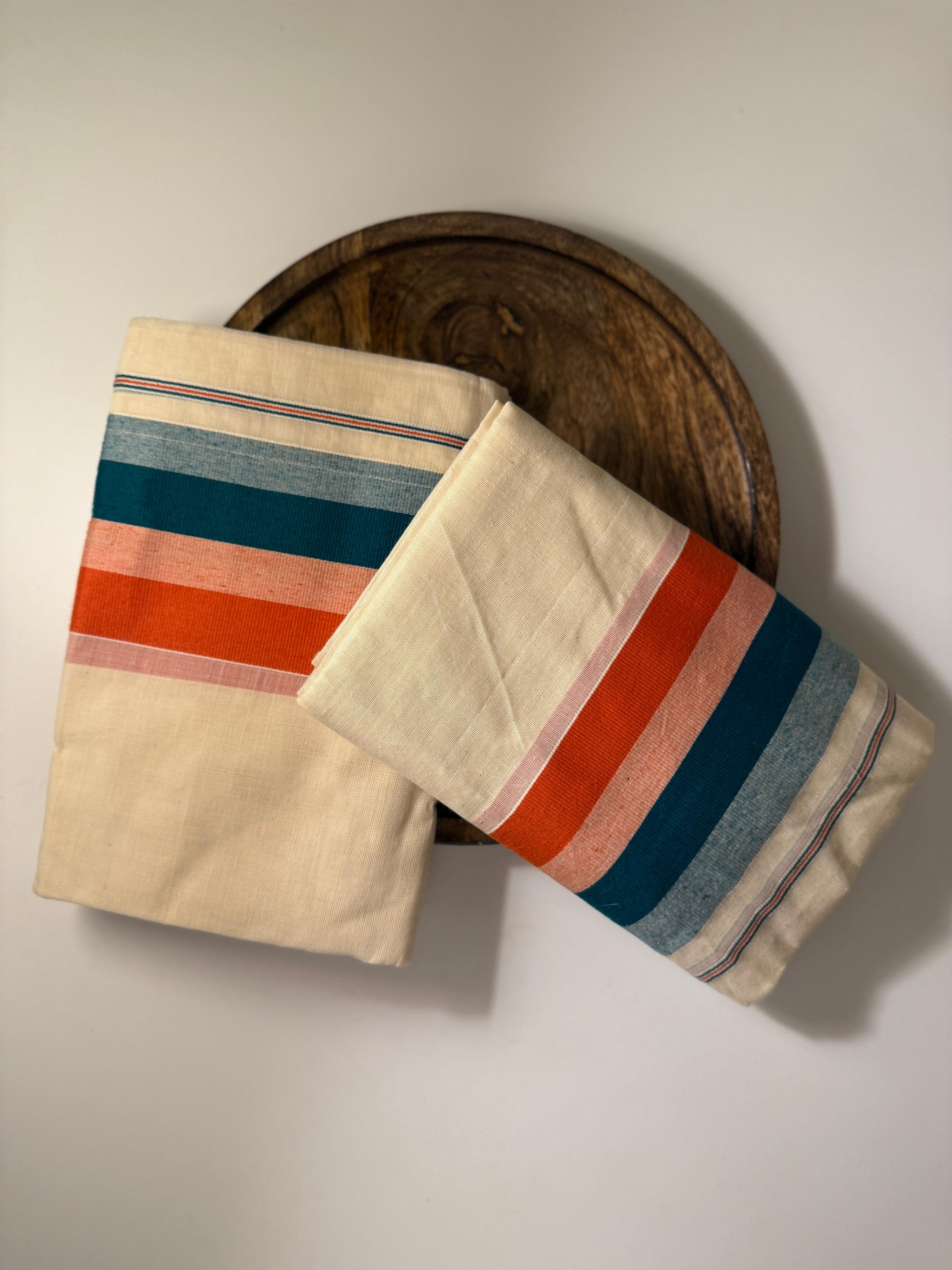 Orange green Cottan Set Mundu